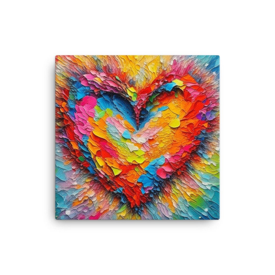 Heart Wall Canvas Bright Colored Heart Wall Print Colorful Heart Wall ...