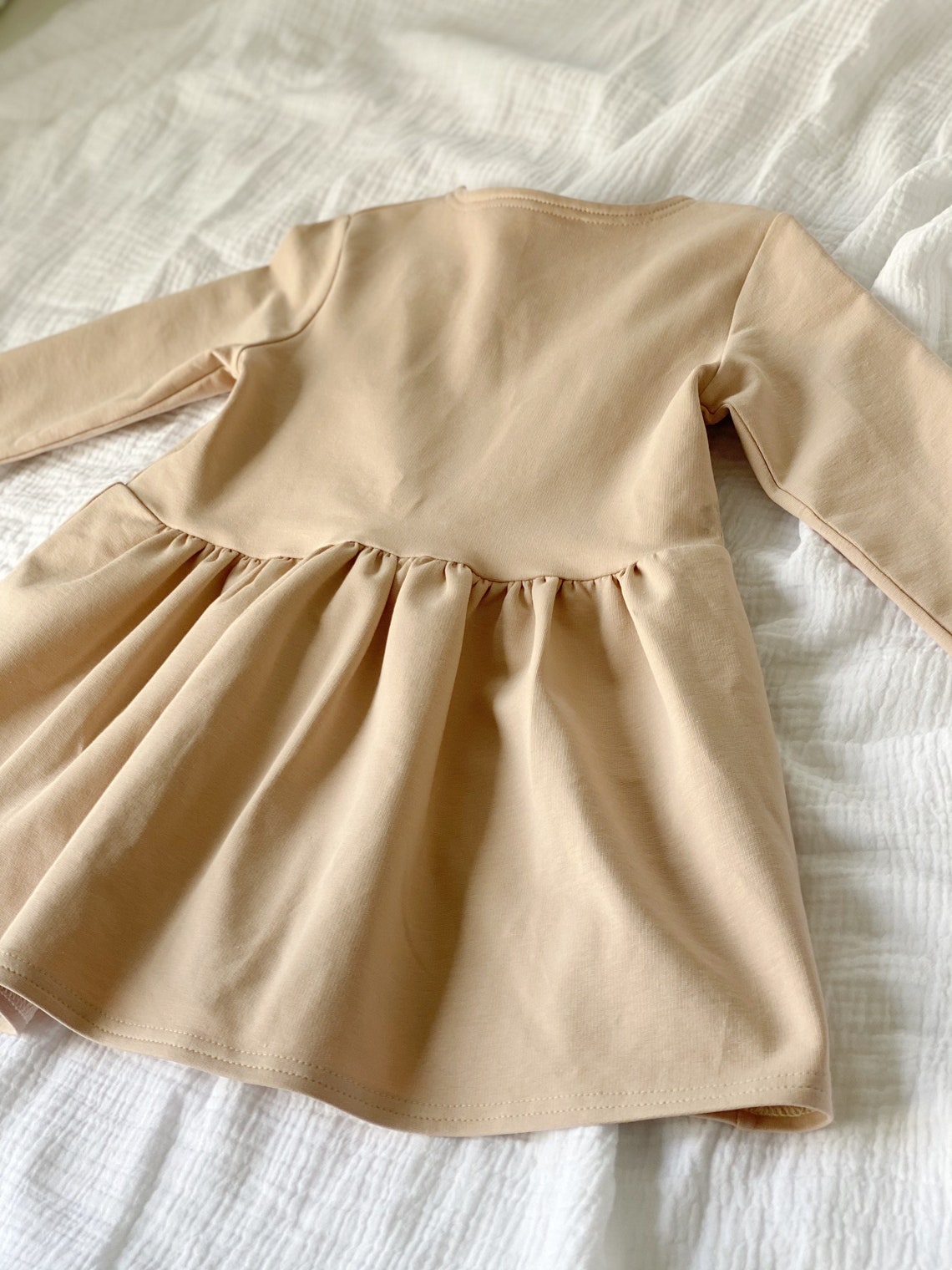 Kid's Beige Dress With Long Sleeves and Pockets From - Etsy