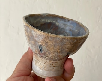 Handmade Footed Ceramic Vessel With beautiful Glaze combination | Cute pattern |Hand built Pinched Pottery