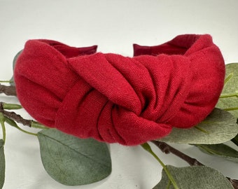 Red Linen Knot Headband: Handmade Hair Accessory