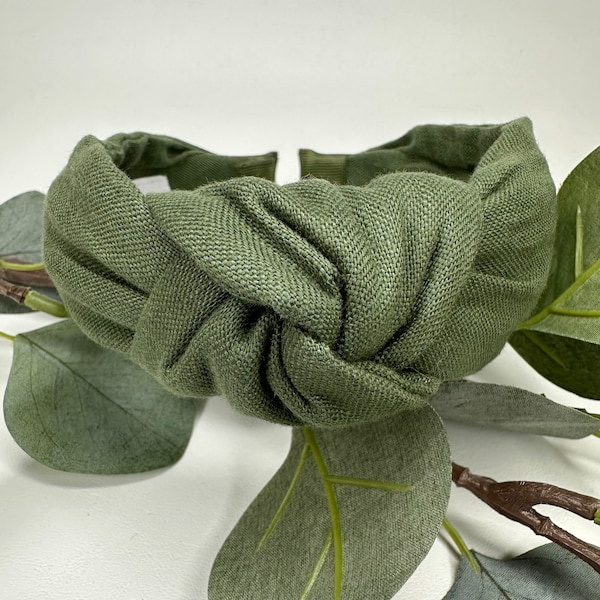 Basil Linen Knot Headband - Hair Accessory, Unique Headband, Womens Headband, Top Knot, Alice Band, Hair Turban