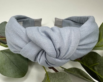 Powder Blue Linen Knot Headband - Handmade Alice Band
