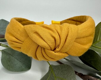 Sunflower Linen Knot Headband - Handmade Hair Accessory