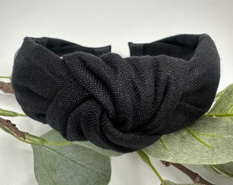 Black Linen Knot Headband - Hair Accessory, Unique Headband, Womens Headband, Top Knot, Alice Band, Hair Turban