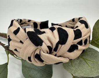 Handmade Linen Knot Headband - Nude Rubble Print Hair Accessory