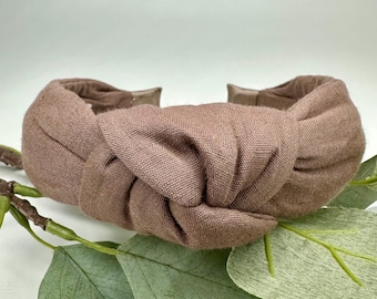 Mocha Linen Knot Headband - Handmade Hair Accessory