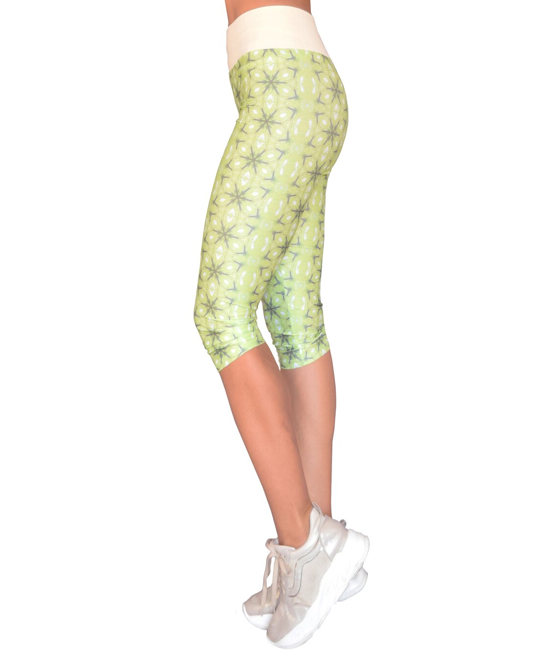 Light Green Floral Leggings/ Recycled Yoga Pants/ Highwaisted Etsy