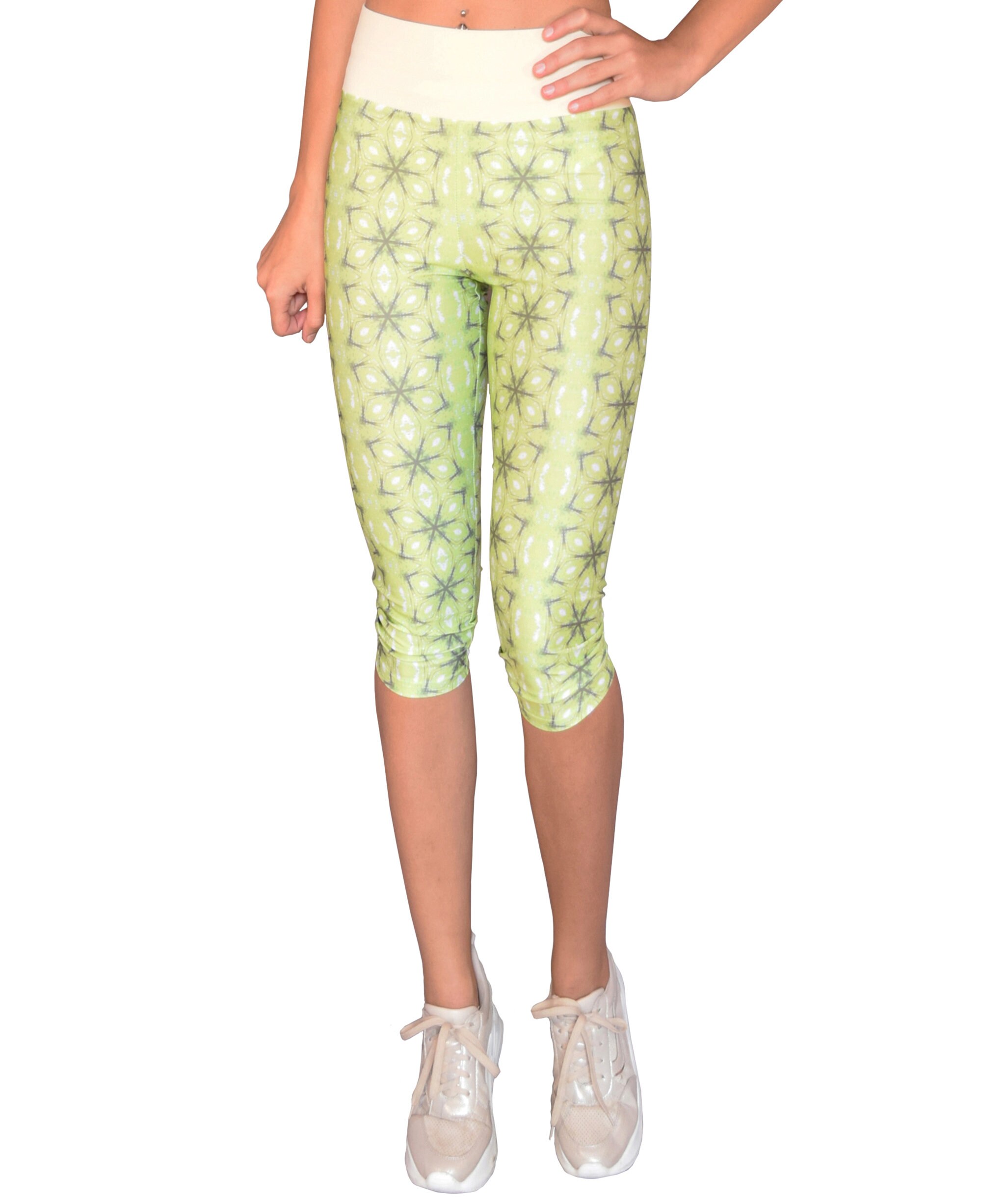 Light Green Floral Leggings/ Recycled Yoga Pants/ Highwaisted Etsy