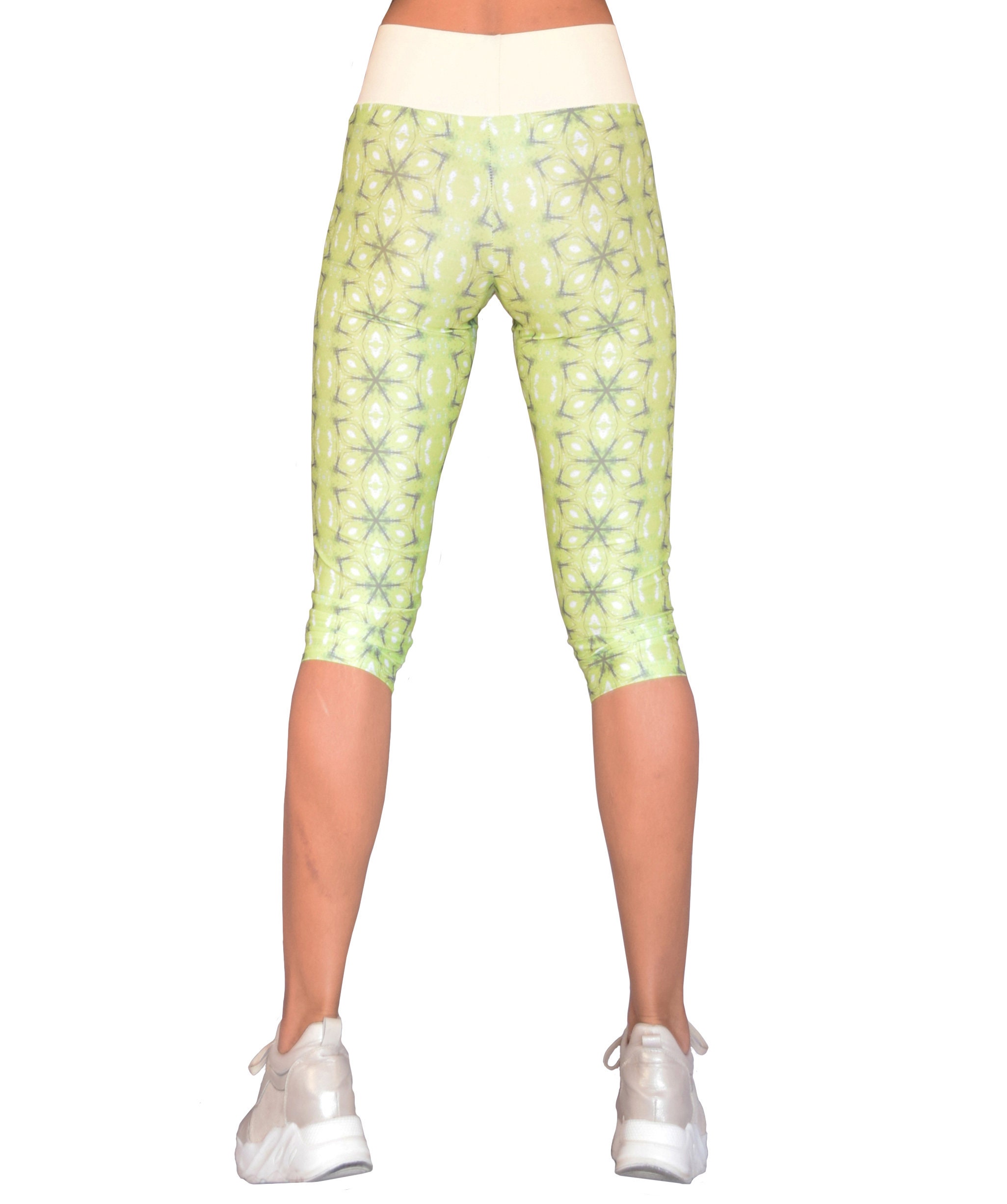 Light Green Floral Leggings/ Recycled Yoga Pants/ Highwaisted Etsy