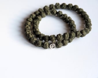 Army Green Cotton Prayer Rope: Greek Orthodox Komboskini, 33/50 Knots, Rich earth tones