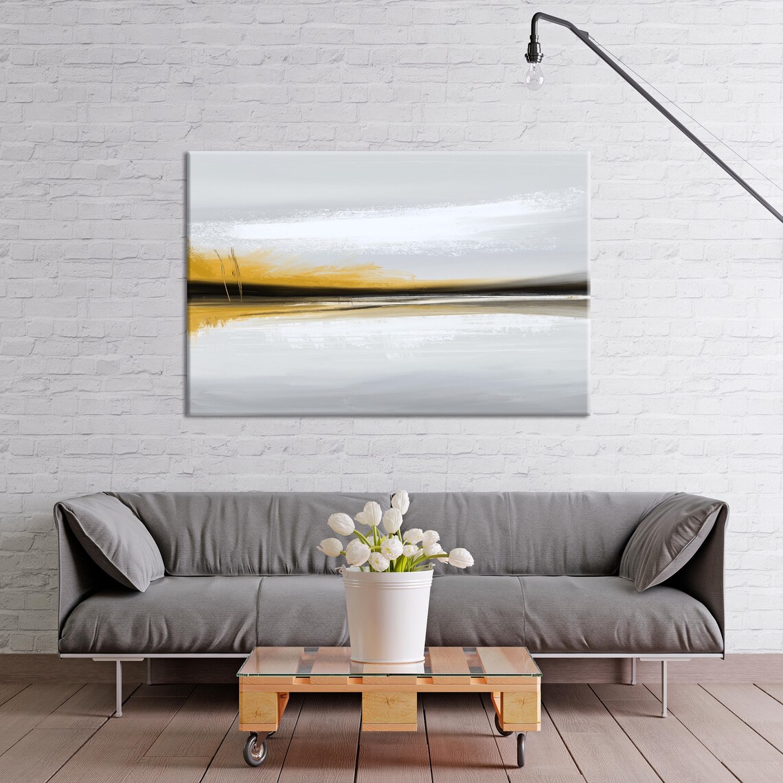 Yellow black abstract wall art on canvas Landscape Painting | Etsy