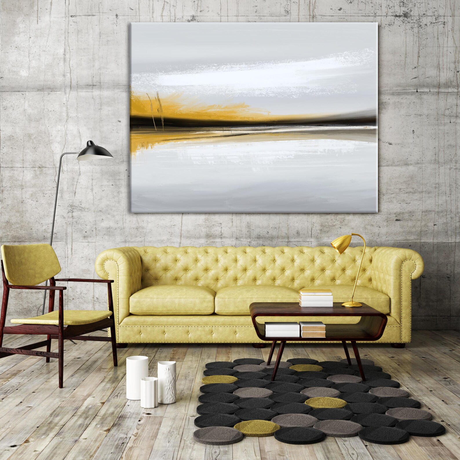 Yellow black abstract wall art on canvas Landscape Painting Etsy