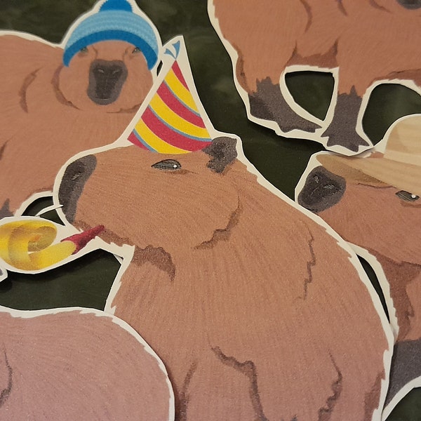 Capybaras  Digital Download 12 Images Printable Cut Outs Stickers Ephemera Tags Cake Toppers Cool Hats Accessories High Quality File