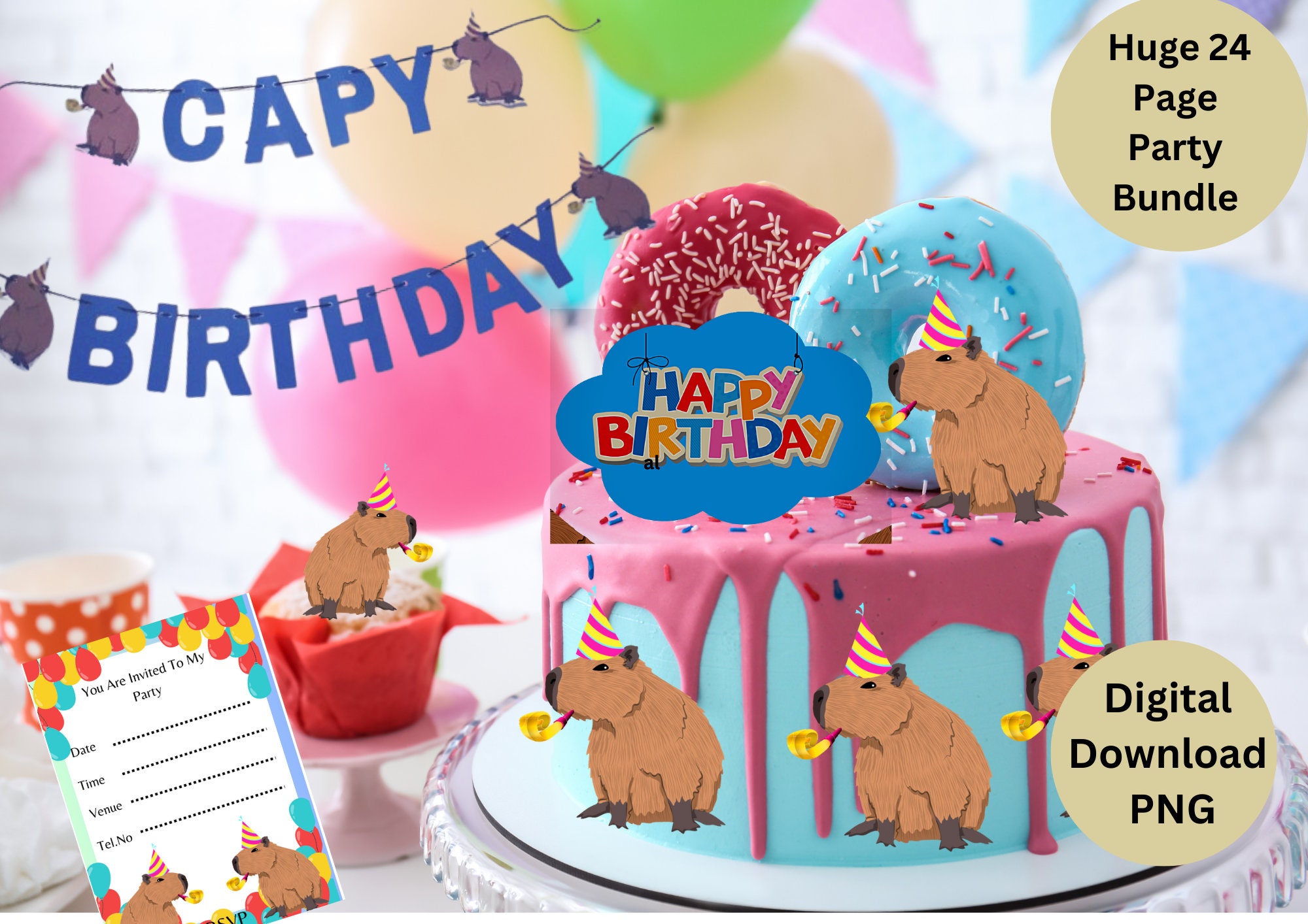 Capy Birthday Digital Download Capybara Party Bundle Personalised