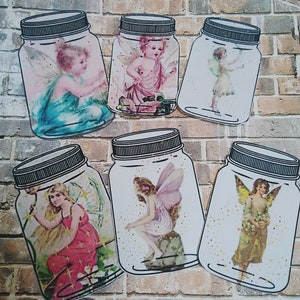 Instant Digital  Download Vintage  Fairy In Jar Printable Tags x 6  Ephemera Journal Scrapbooking Victorian Fairies