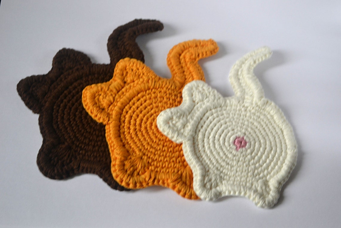 Crochet cat coasters pattern Cat butt mug rug crochet patterns Etsy