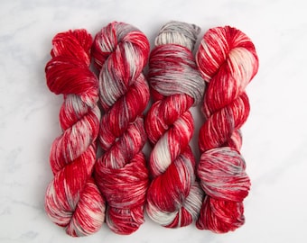 Redbird, Worsted Weight Yarn - Variegated cardinal red and grey, Hand dyed 100% superwash Merino Wool
