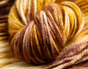 Salted Caramel, Worsted Weight Yarn - Beautiful, shades of brown, caramel and beige, Hand dyed 100% Superwash Merino Wool