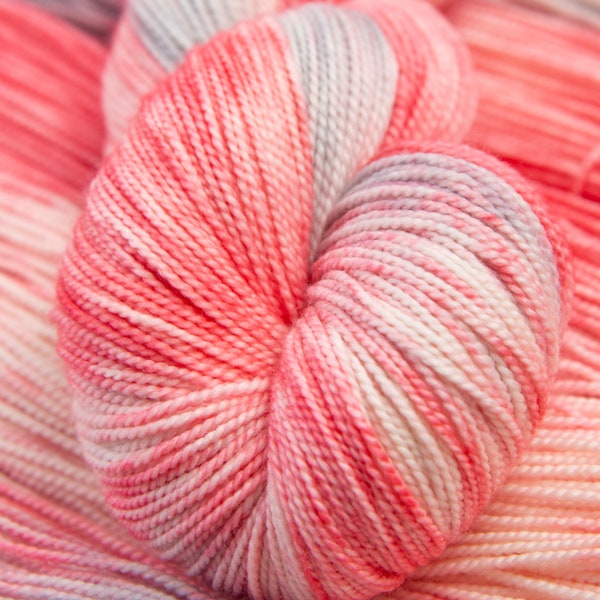Sweetheart, Deluxe Sock Fingering Weight Yarn - Pink, grey, Variegated, Hand dyed Superwash Merino and Nylon blend