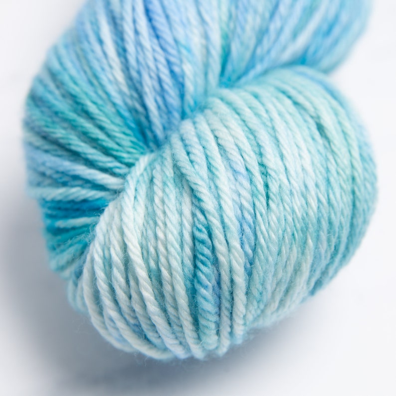 SeaFoam, Worsted Weight Yarn Beautiful, variegated tones of blues and pale greens, Hand dyed 100% Superwash Merino Wool image 6