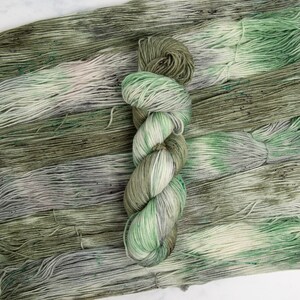 Misty Isle, Sock Fingering Weight Yarn Muted greens and greys variegated speckled Hand dyed 100% Superwash Merino image 3