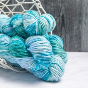 SeaFoam, Worsted Weight Yarn Beautiful, variegated tones of blues and pale greens, Hand dyed 100% Superwash Merino Wool image 1