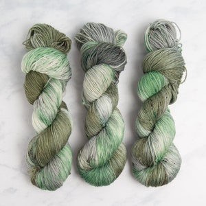 Misty Isle, Sock Fingering Weight Yarn Muted greens and greys variegated speckled Hand dyed 100% Superwash Merino image 2