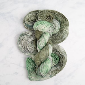 Misty Isle, Sock Fingering Weight Yarn Muted greens and greys variegated speckled Hand dyed 100% Superwash Merino image 5