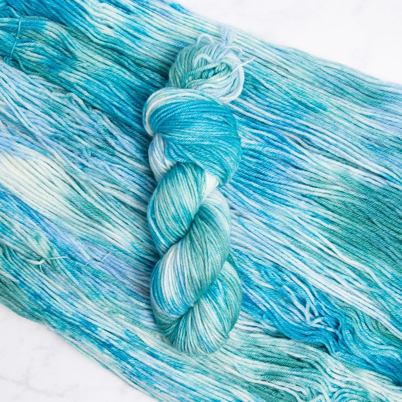 SeaFoam, Worsted Weight Yarn Beautiful, variegated tones of blues and pale greens, Hand dyed 100% Superwash Merino Wool image 3