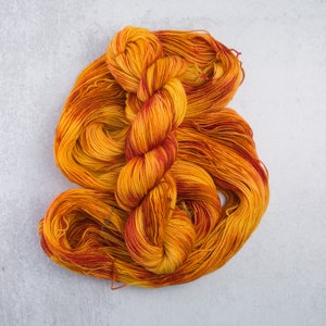 Campfire Deluxe Sock Fingering Weight Yarn red, orange and gold, Hand dyed Superwash Merino and Nylon blend image 2
