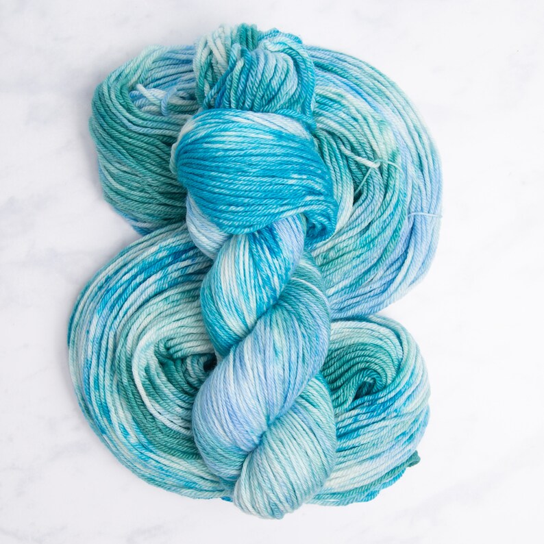 SeaFoam, Worsted Weight Yarn Beautiful, variegated tones of blues and pale greens, Hand dyed 100% Superwash Merino Wool image 4