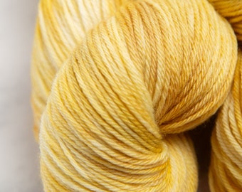 Golden Wheat, Sock Fingering Weight Yarn - Soft gold, yellow, and beige variegated Hand dyed 100% Superwash Merino