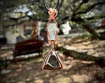 Prehnite over Pyrite Wrapped in Copper Pendant