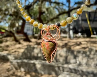 Copper Wrapped Unakite Labradorite and Agate Choker