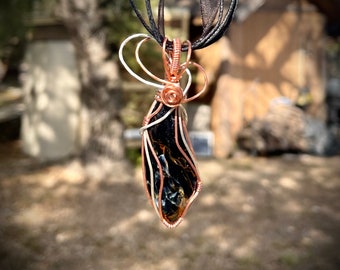 Blue Pietersite Wrapped in Copper and Argentium Silver Pendant