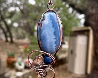 Owyhee Blue Opal Blue Apatite Oxidized Copper Pendant