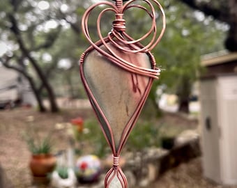 Imperial Jasper Over Moss Agate Copper Wrapped Pendant