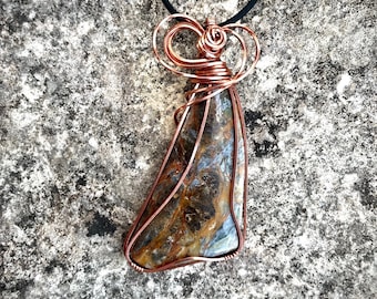 Plasma Jasper Wrapped in Copper Pendant