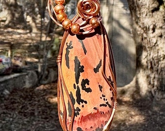 Indian Paint Stone with Copper Beads Copper Wrapped Pendant