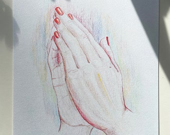 Prayer With Some Polish - colored pencil print - 8x10