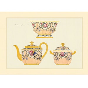 Vintage Porcelain Tea Set Tea Pot Sugar Bowl - Porcelain Designs 19th Century - Giclee Fine Art Print - Framed / Unframed / Canvas