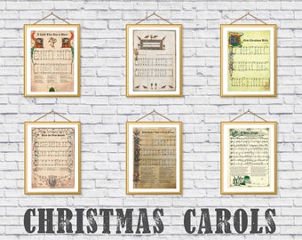 Conjunto de 6 partituras navideñas vintage de descarga instantánea