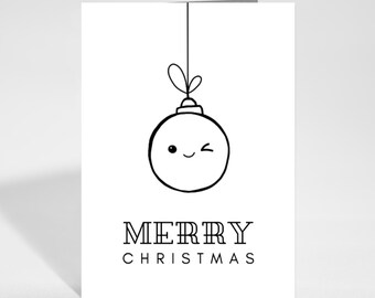 Printable Coloring Bauble Christmas Card for Kids, Christmas Coloring Card, Instant Download