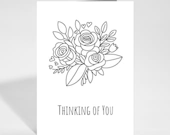 Thinking of You Coloring Card, Butterfly & Flowers Design, Sympathy ...