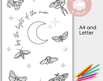 Printable Moth Coloring Page, Colouring Sheet, Instant Download
