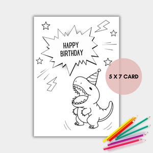 Dinosaur Coloring Birthday Card for Kids, Printable Dinosaur Birthday Card, Dino Card, Instant Download