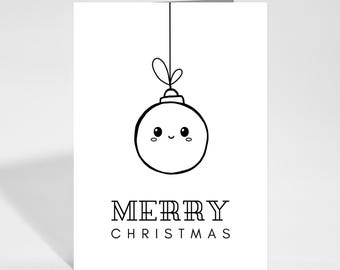 Printable Coloring Bauble Christmas Card for Kids, Christmas Coloring Card, Instant Download
