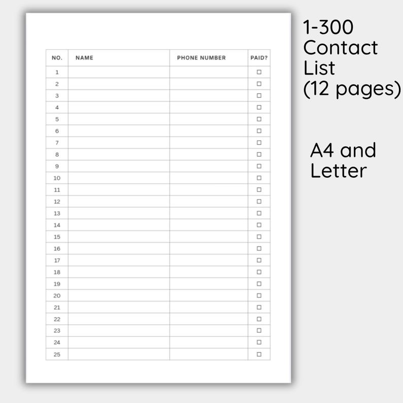 100 200 300 Fundraiser Grid, Printable 1 - 300 Square Raffle Boards, 50 ...