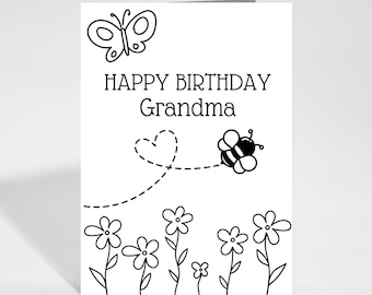 Grandma Coloring Birthday Card, Printable Grandma Birthday Coloring Card, Instant Download