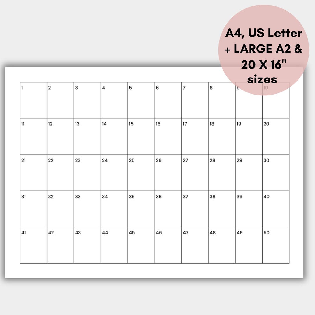 Charity Raffle Grid 1 - 50 Fundraiser Grid, Printable 50 Raffle Squares, 50/50 Raffle Board ...